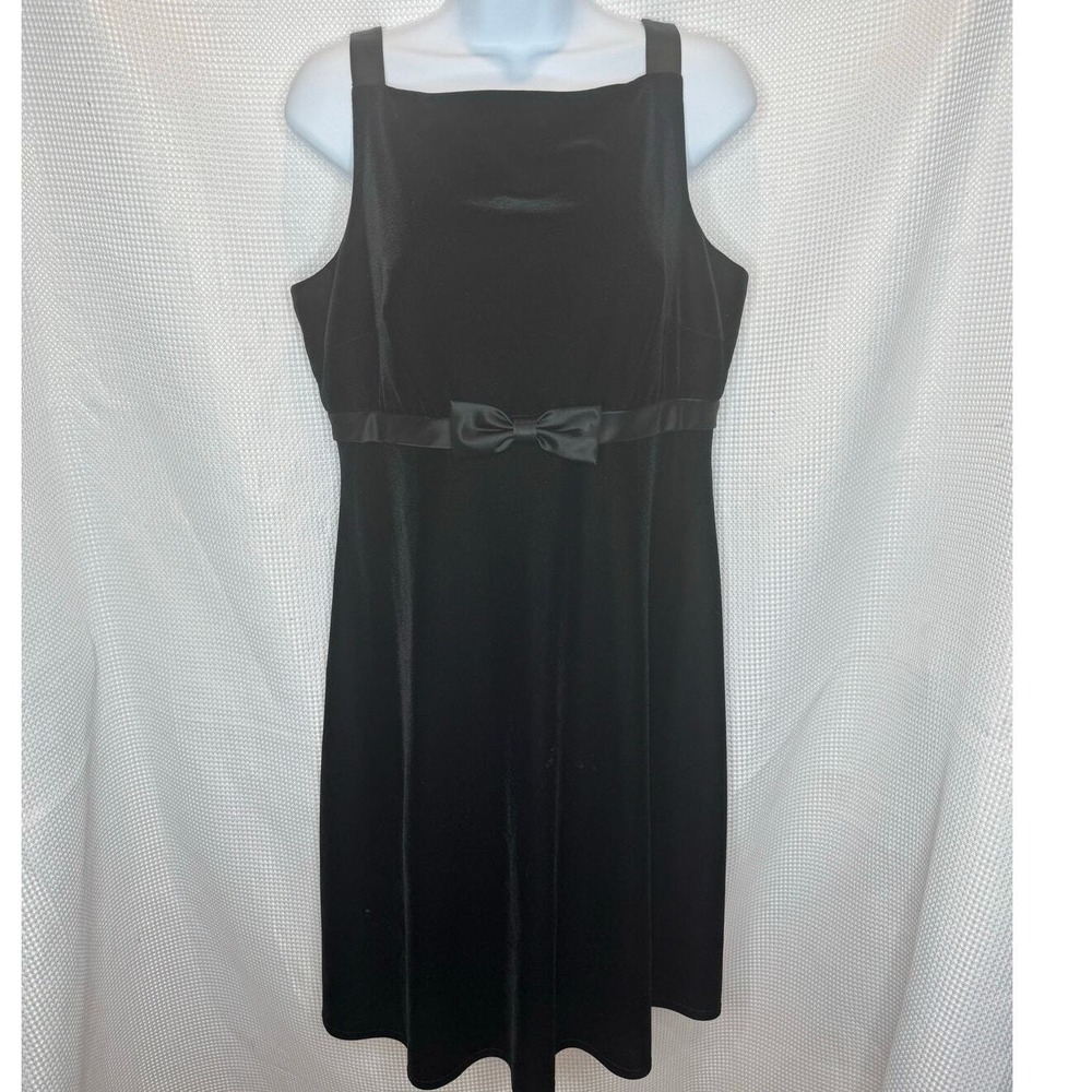 Laundry Shelli Segal Vintage 90s Black Velvet Bow Mini Dress Sz 12 Goth Coquette - Picture 2 of 7